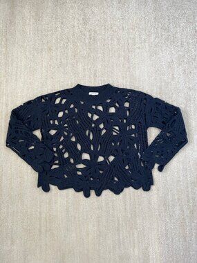 Johnny Was The Crochet Pullover Sweater Wool Cashmere Blend Blue S